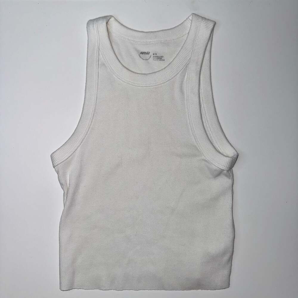 Aerie White Ribbed High Neck Tank Top Size Medium
